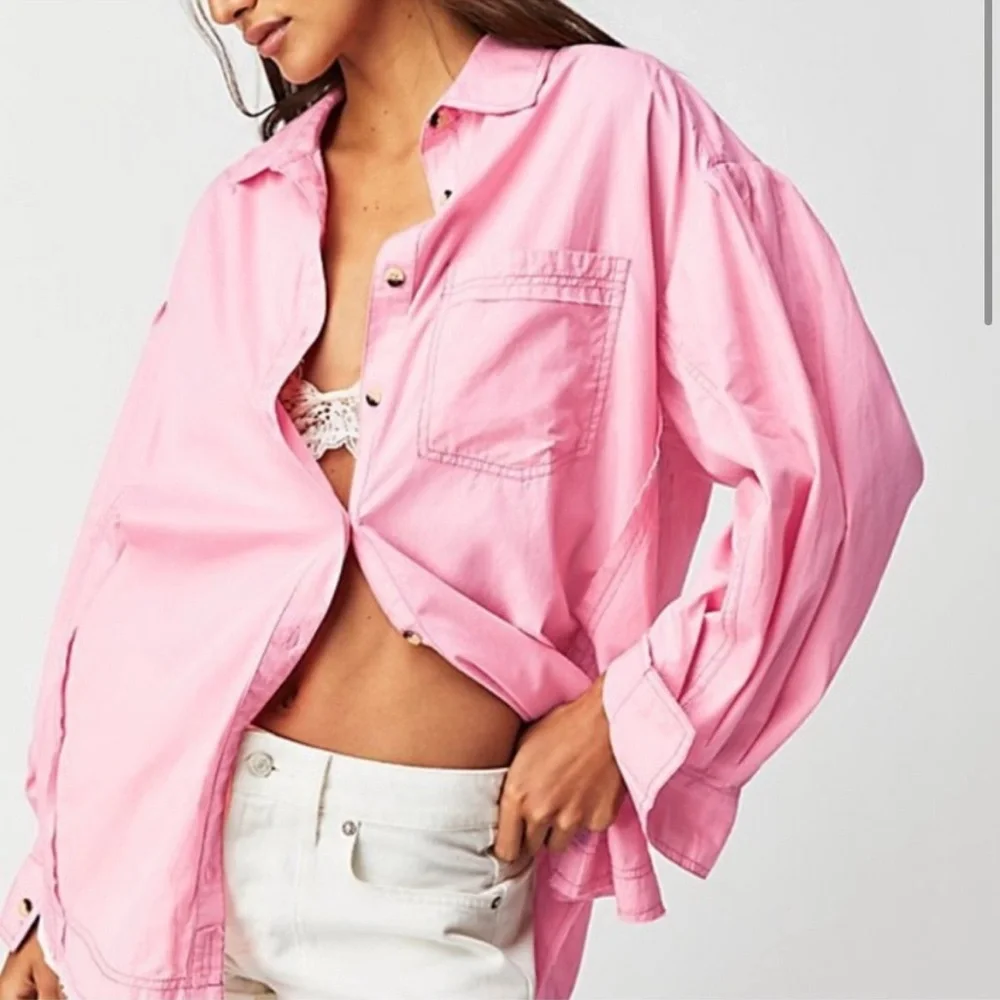 Free People Happy Hour Poplin Top